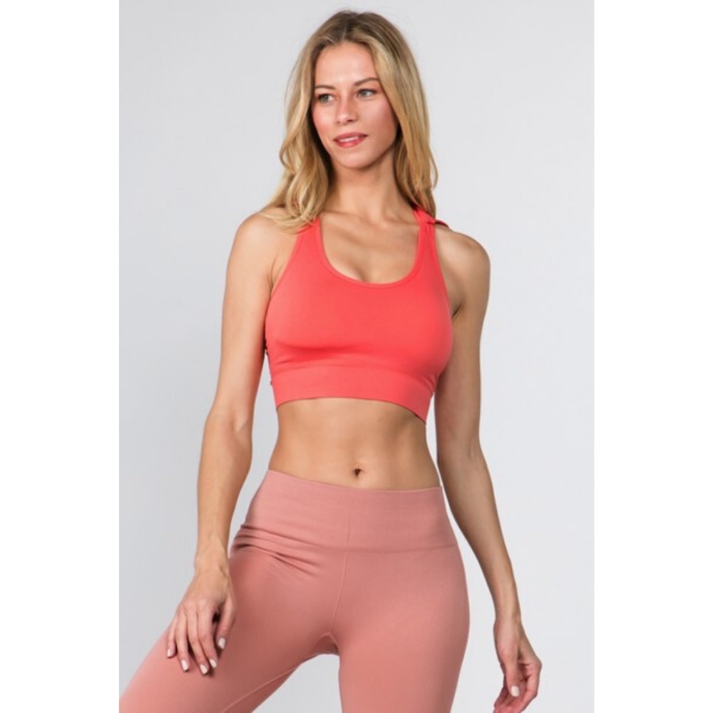 Seamless Performance Style Sports Bra Hoodie Coral - Picture 2 of 8